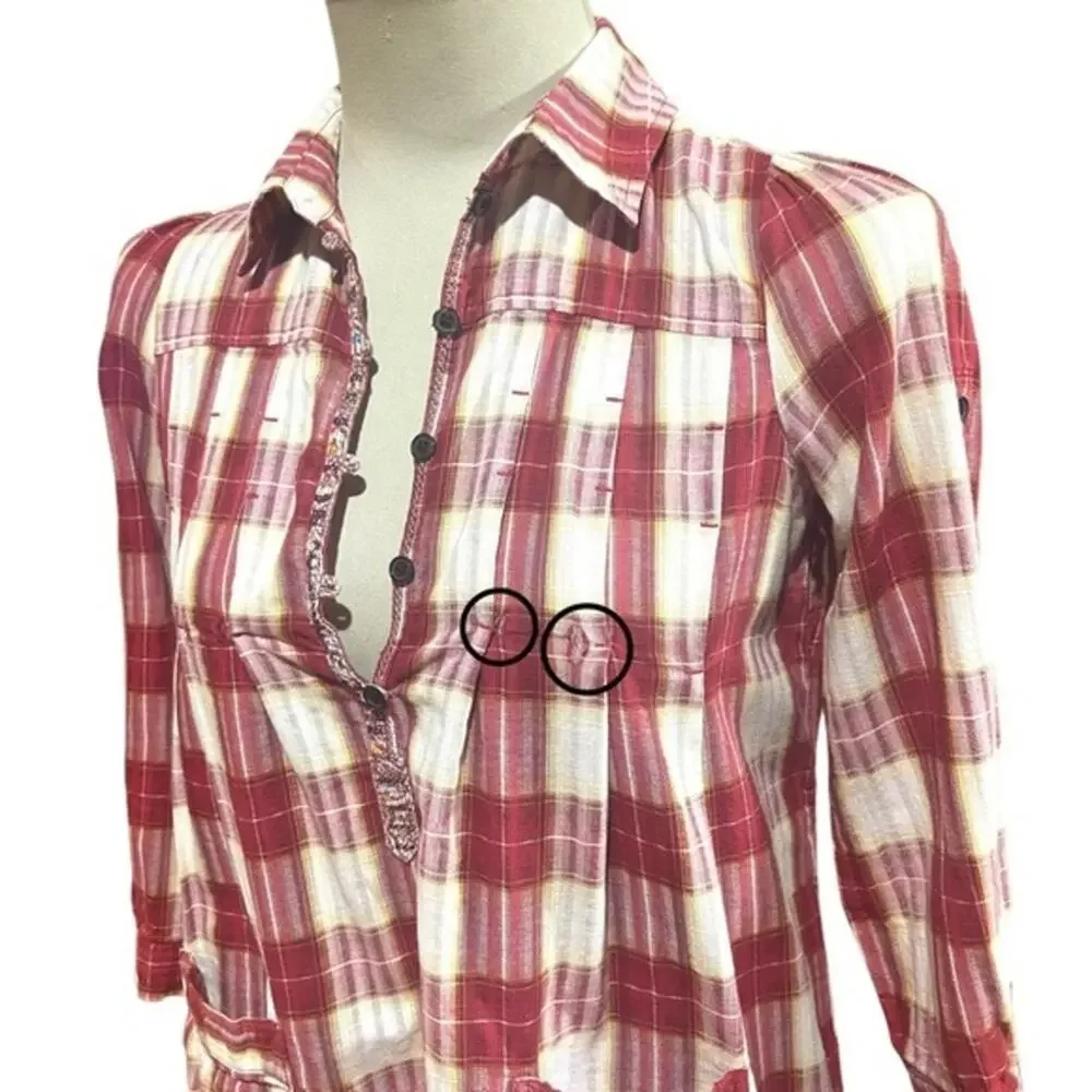 Free People Plaid Matador Tunic Top with Pockets 0